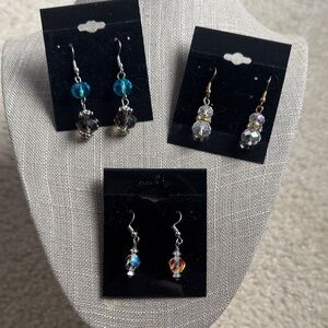 Three Pairs of Elegant Crystal Drop Earrings